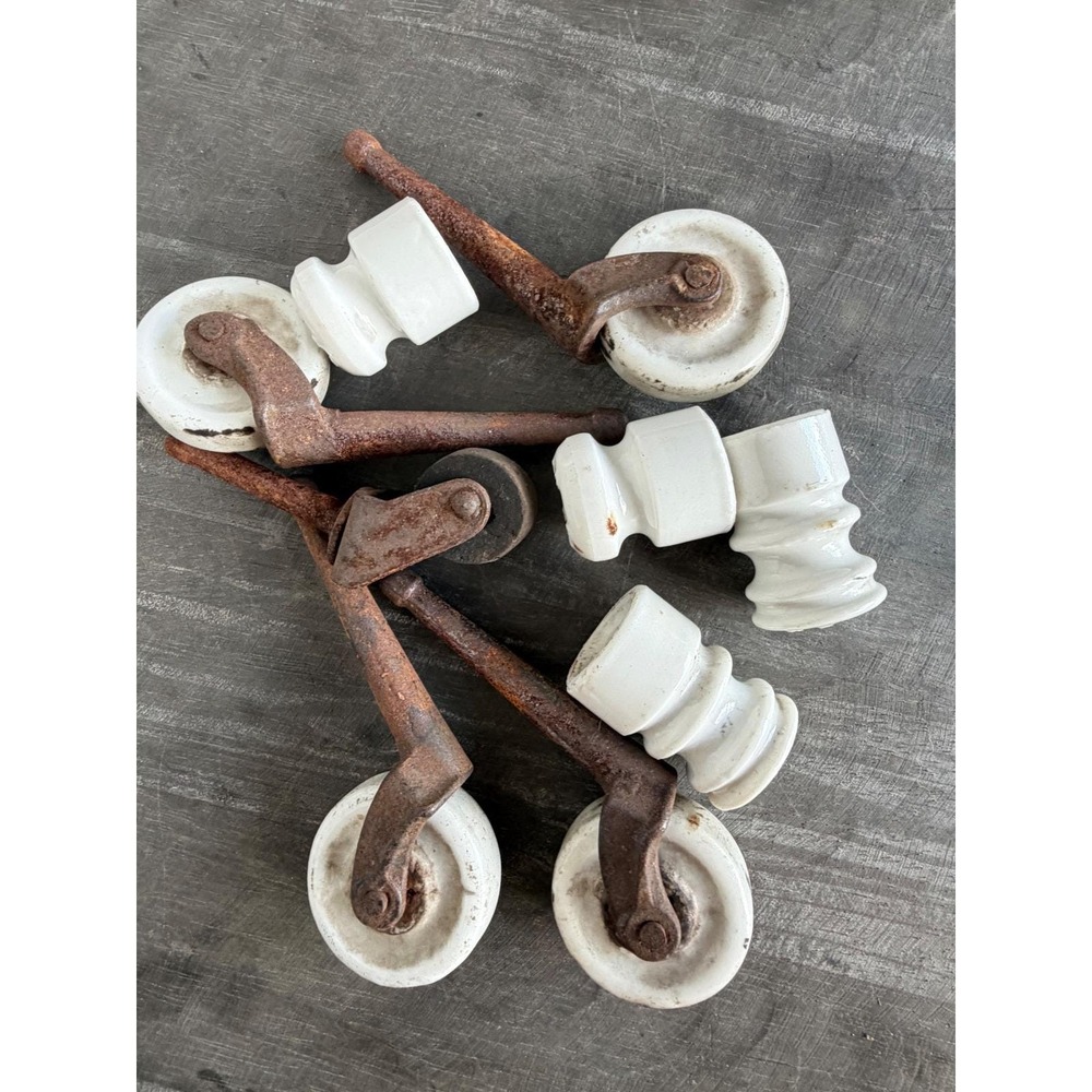 Vintage Industrial Porcelain Casters and Ceramic Insulators Salvage Lot 8pc